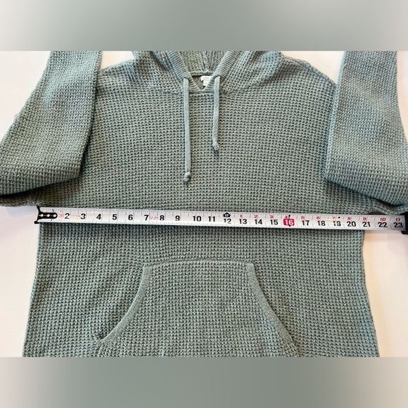 aerie Sage Waffleknit Sweater Green Hooded Sweatshirt Pockets Size Small - Picture 6 of 14